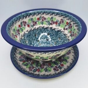 Polish Pottery Berry Bowl Saucer Boleslawiec Ceramika Artystyczna Berry Garland
